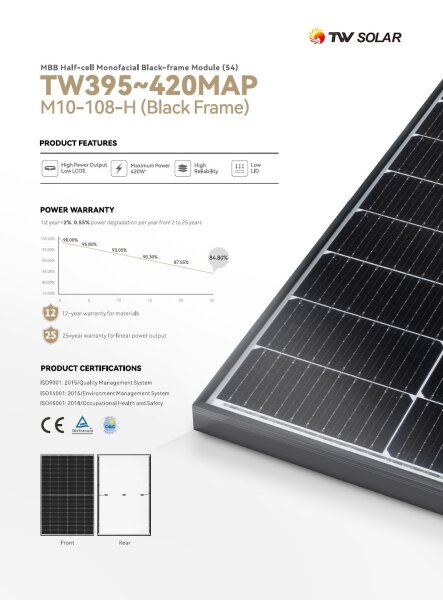 TW Solar 415W Schwarzer Rahmen TW415MAP M10-108-H